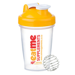 Mini shaker blender bottle 400ml stainless whisk ball yellow top Eat Me Supplements