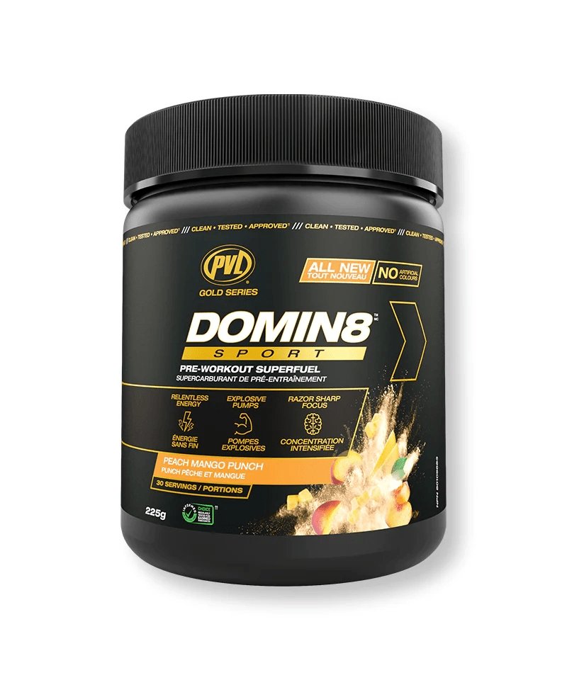 PVL Domin8 Sport Vitamins & Supplements Sky Nutrition 225g Peach Mango Punch 